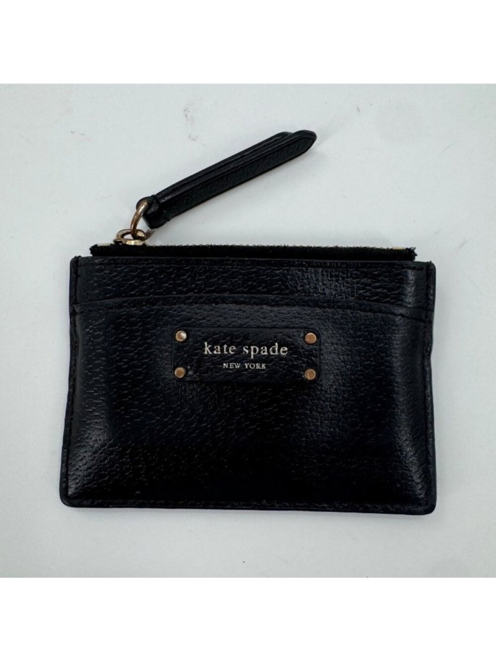 Kate Spade NY Jeanne Black Leather Card Case With Zipper Closure & Gold-Tone Har